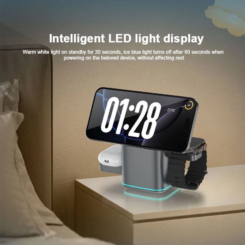 Supporto per caricabatterie wireless magnetico 3 in 1 per iPhone 17 16 15 14 13 12 Pro Max iWatch AirPods Station Dock MagSafe Ricarica rapida