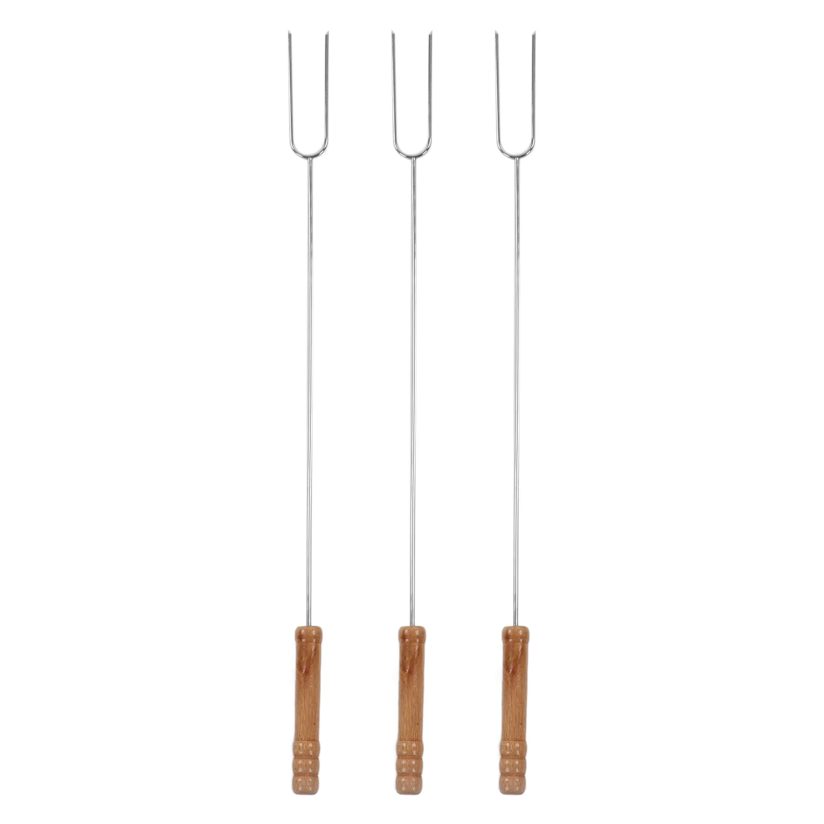Barbecue Forks Stainless Steel Lightweight 47.2cm Roasting Stick Heat Resistant Multifunctional with Beech Wood Handle for BBQ