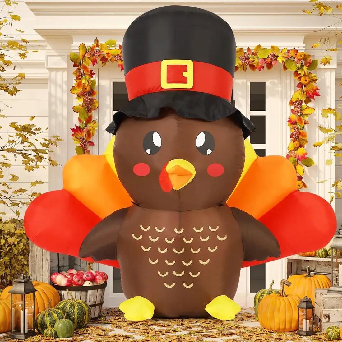 Thanksgiving Inflatables Outdoor Turkey Baby Decoration with Built-in LEDs 5 FT Blow up Yard Decor for Holiday Party Indoor Use