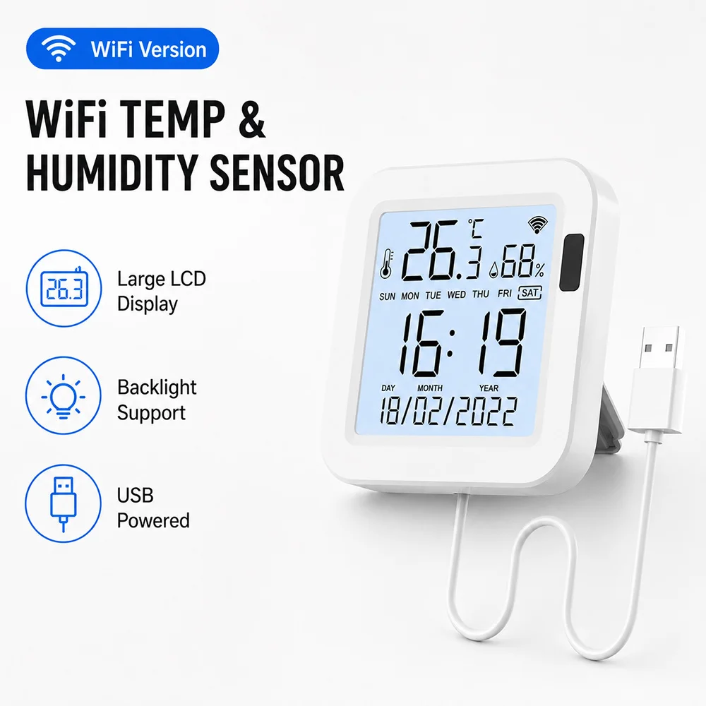 Tuya Wifi Temperature Humidity Sensor Features TH16 Backlight And Supports Compatibility With Smartlife And Yandex Alexaxa