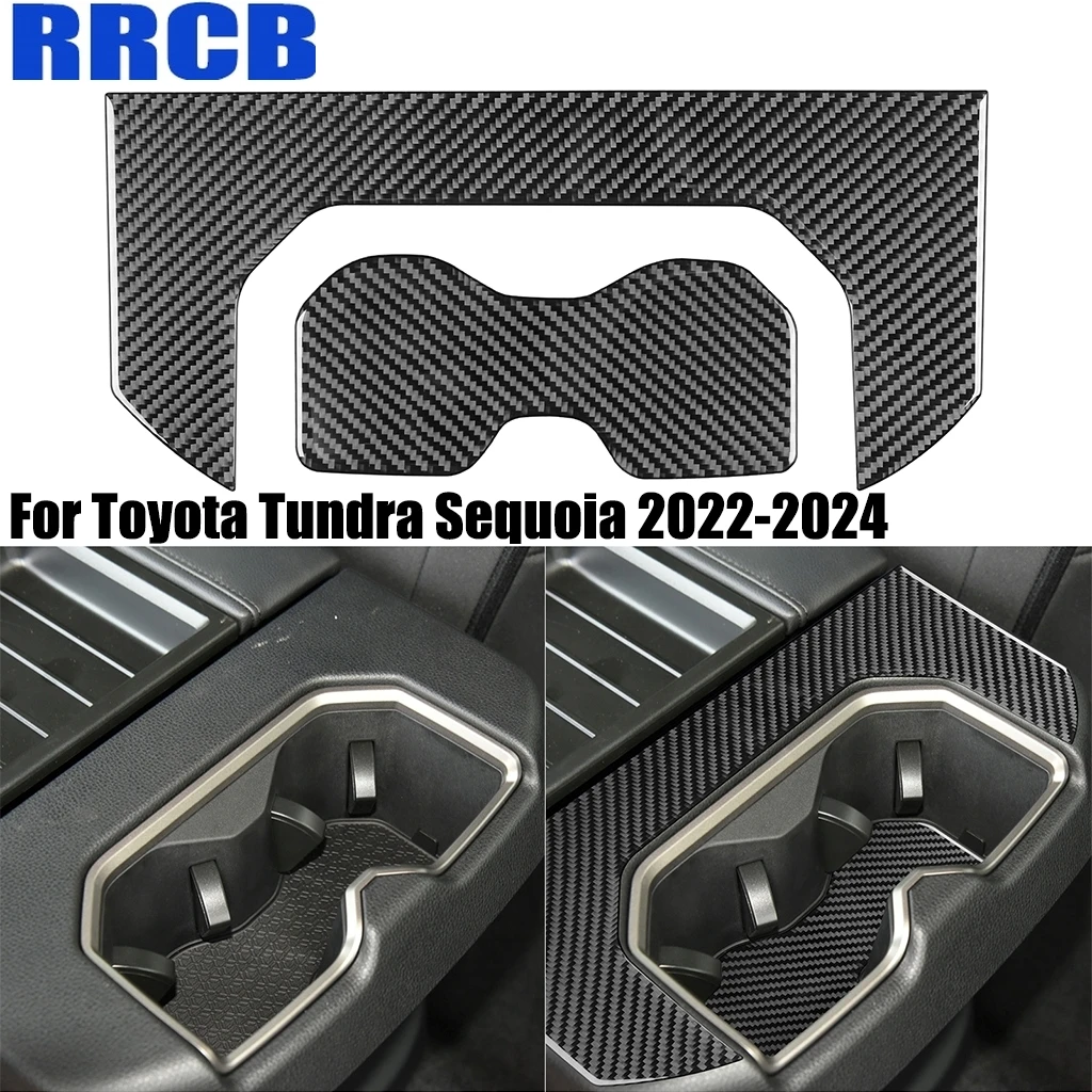 

For Toyota Tundra Sequoia 2022-2024 Carbon Fiber Rear Center Cup Holder Panel Decorative Interior Cover Stickers Car Accessories
