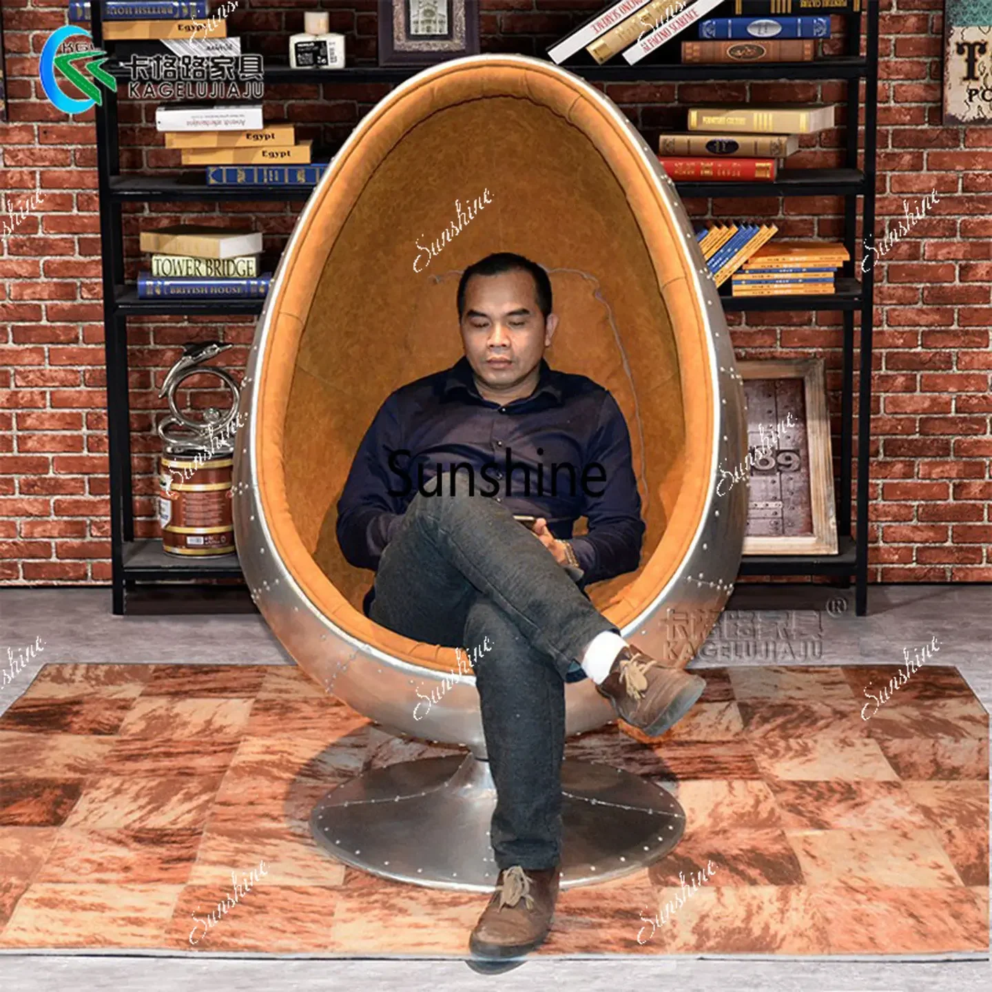 Industrial style creative ball rotating eggshell chair  FT