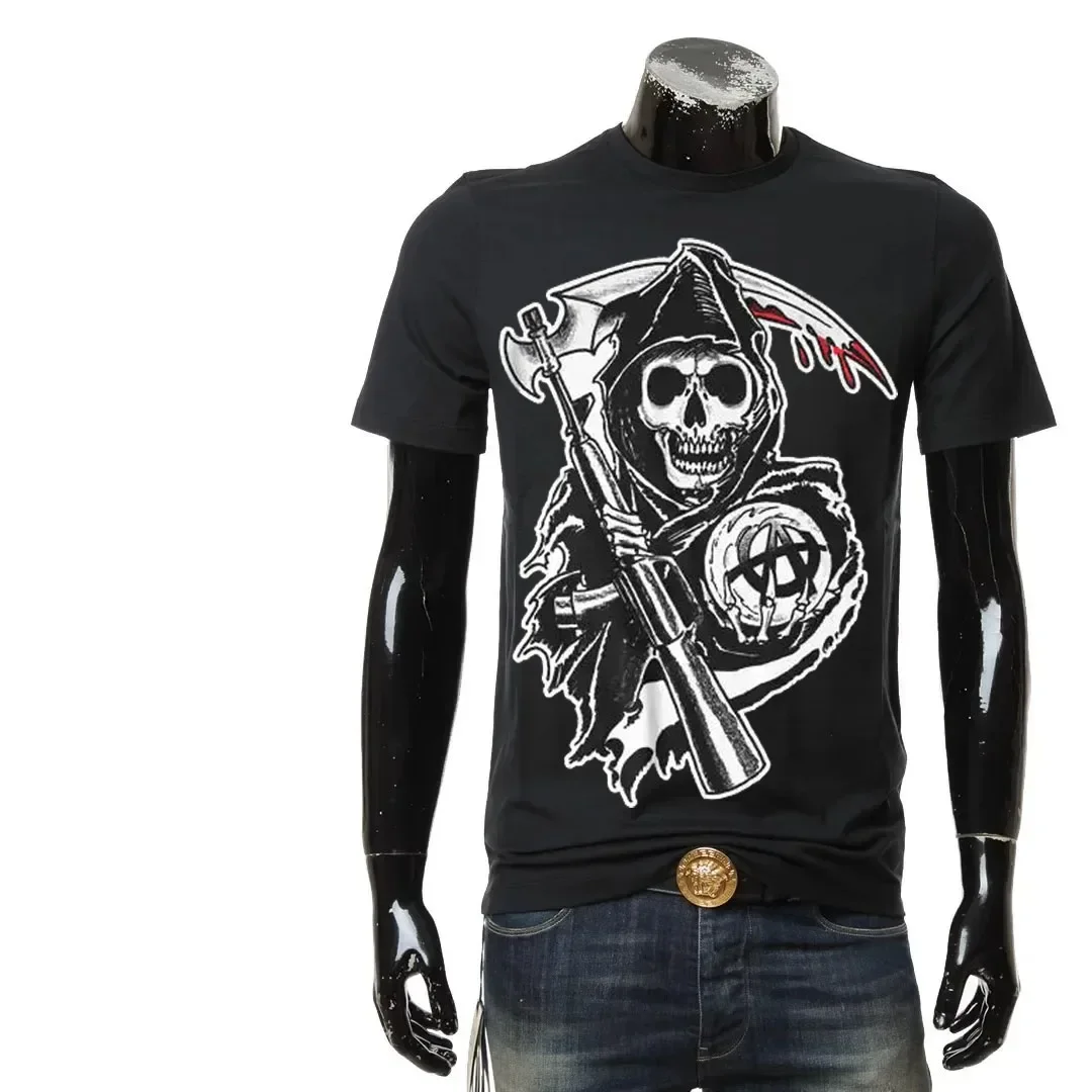 

2025 Print Men T Shirt Summer Motorcycle Fans Skull Reaper Crew BIG & TALL Men's T-Shirt T-Shirt Men Clothing Shirts for Men