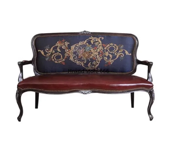 French retro solid wood sofa chair hand-carved