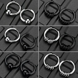 1 Pair Stainless Steel Hoop Earrings for Men Women Small Circle Metal Ball Anti-allergic Ear Buckle Rock Hip Hop Jewelry