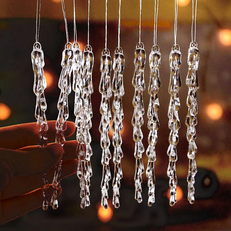 10pc 13cm Simulation Ice Drop Xmas Tree Hanging Ornament Clear Fake Icicle Merry Christmas Party New Year Navidad For Home Decor