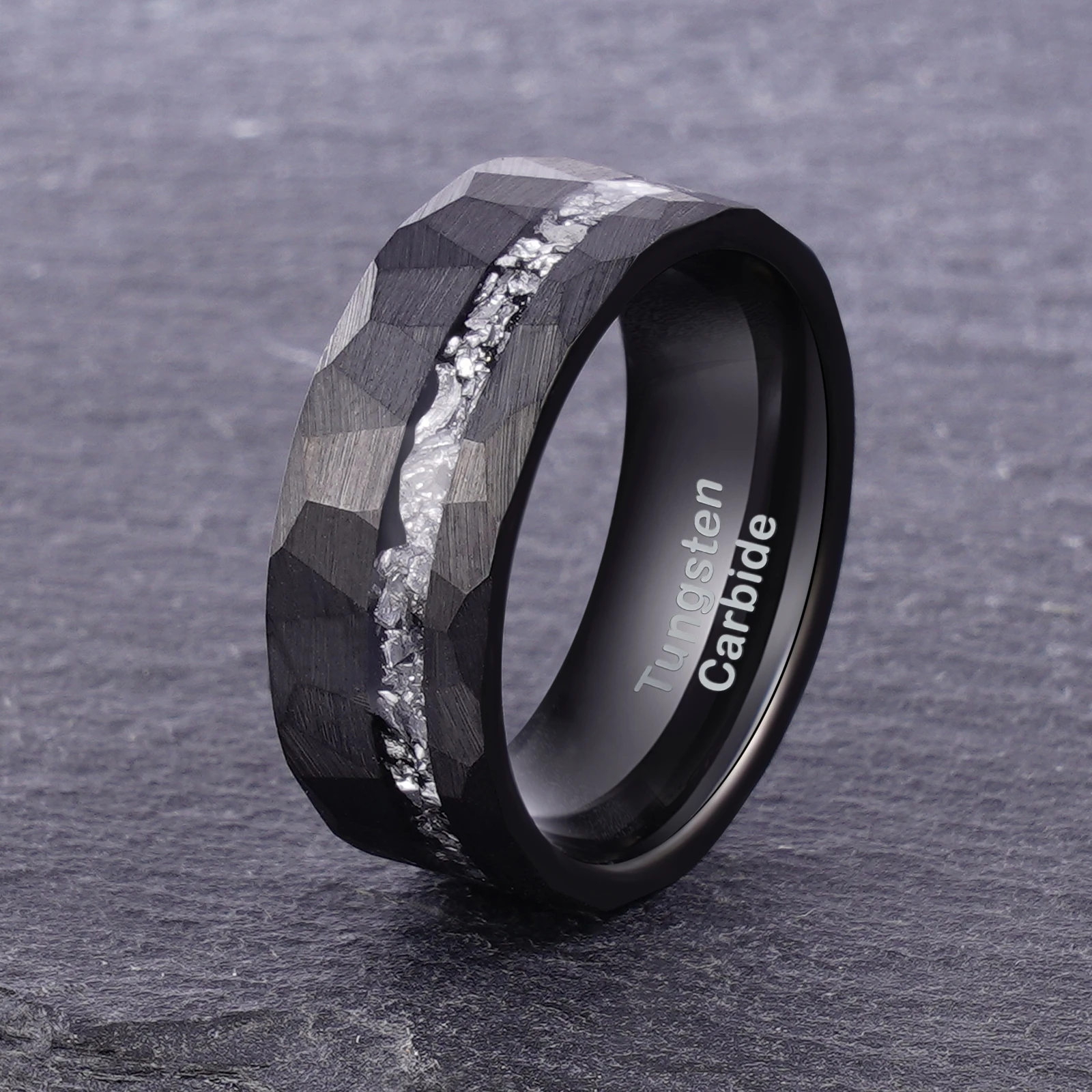 New Black Large Rings Hammered Tungsten Carbide Wedding Band for Man Matte Brushed  Inlay Matte Brushed 7-15 Best Gift