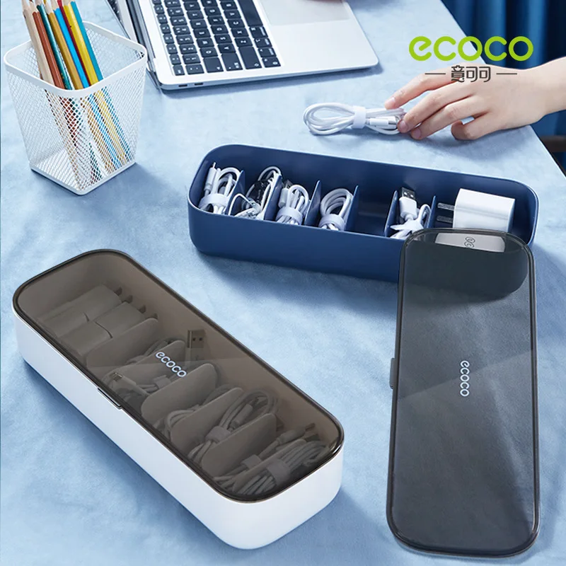 Ecoco Cable Storage Box Earphone Organizer Dustproof Electric Charger Wire Management Case Office Desktop Supplies Storage Bin