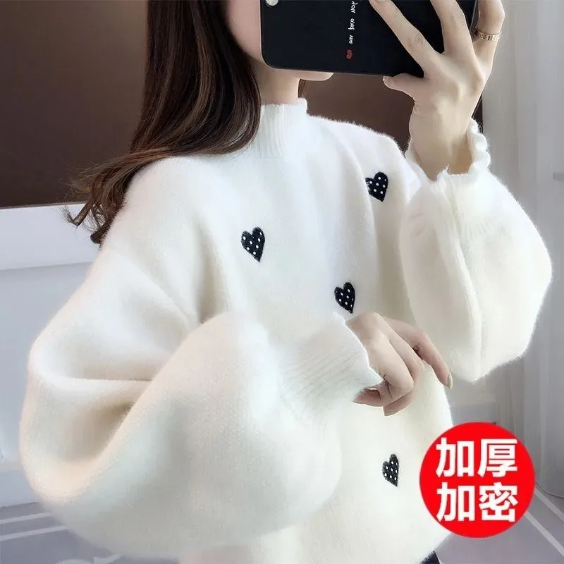 

2025 Autumn and Winter New Thick Sweater Women's Loose Lazy Style Pullover Knitted Bottoming Top Wear Outerwear