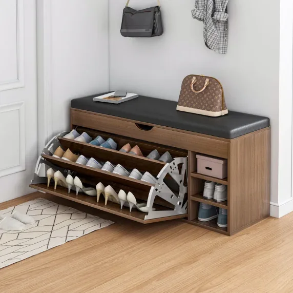 Factory promotion natural design shoe rack cabinet with cushion cheap seated multi-function house