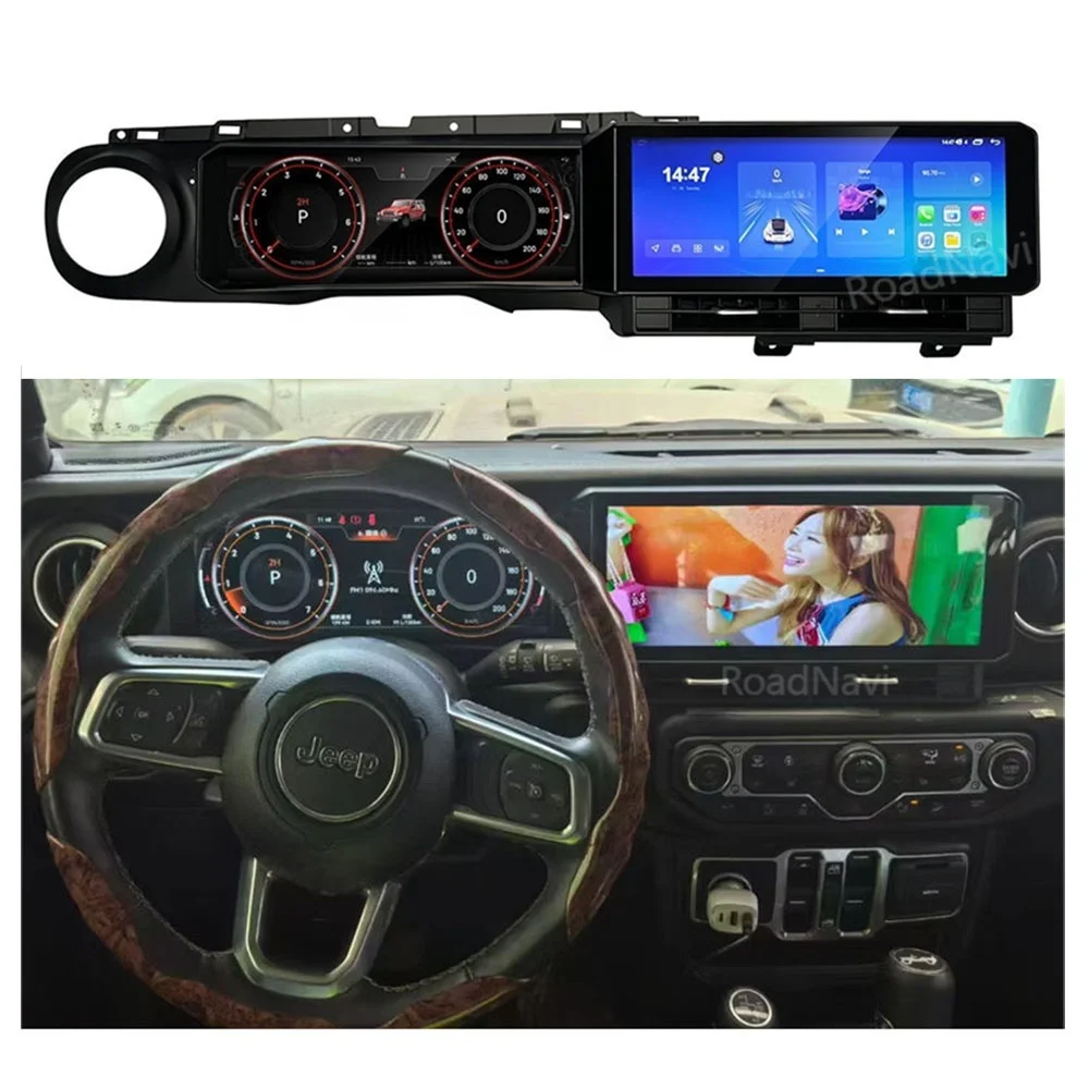 RoadNavi Android Multimedia Radio LCD Dashboard Digital Cluster for Jeep Wrangler JL Gladiator 2018-2023 Speedometer