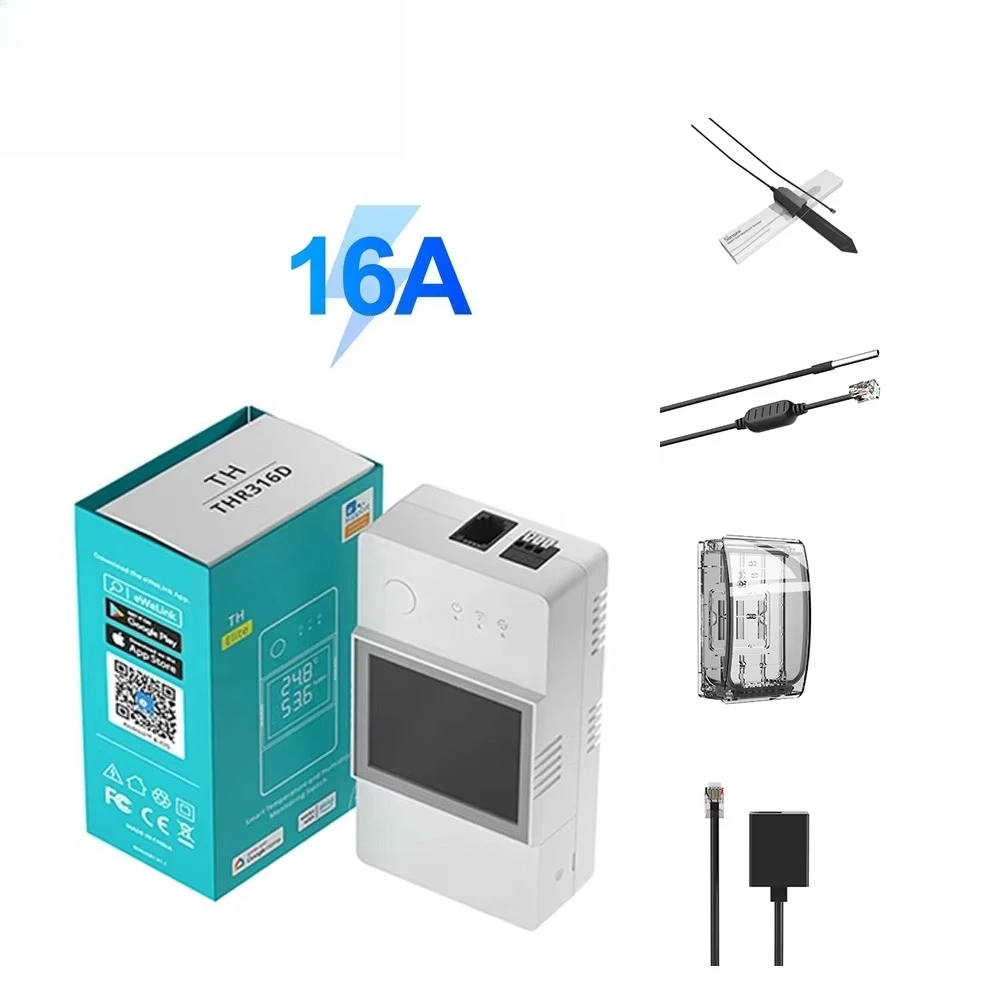TH Elite16A interruptor inteligente inalámbrico de monitoreo de temperatura y humedad LCD código automáticoEWelink Alexa WTS01THS01MS01Sensor