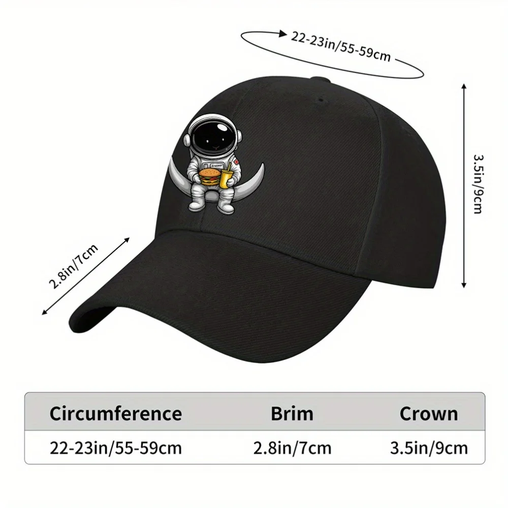 Astronaut Eating Burger Moon Relaxing Baseball Cap Unisex Polyester Casual Outdoor Adjustable Cap
