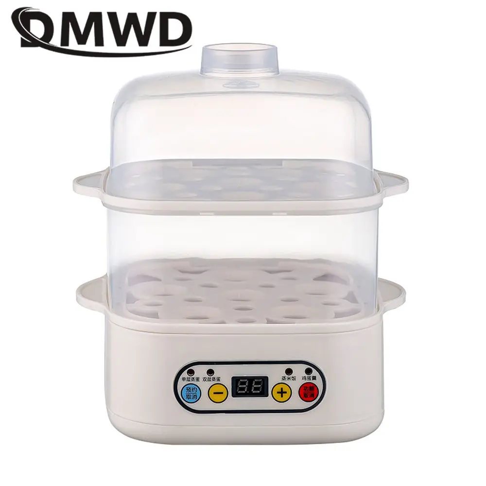 DMWD 1/2 Layers Mini Food Steamer Electric Cooker Automatic Custard Egg Boiler Breakfast Maker Omelette Cooking Machine 220V