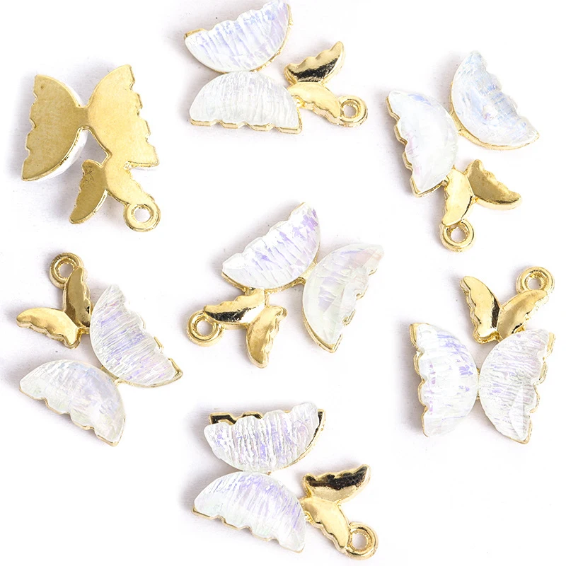 7Pieces Simple and sweet diagonal alloy inlaid resin butterfly pendantDIYBracelets, necklaces, earrings, and jewelry accessories