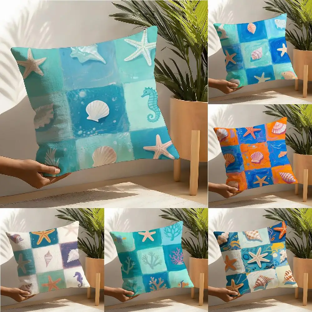 Marine Starfish Marine life Pillow Case Linen Cushion Covers For Decorative Sofa Home Pillows Case Car Chair Pillows Cases