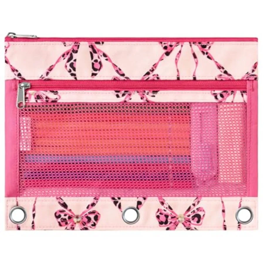 

Bow Pencil Pouch for 3 Ring Binder, Binder Pencil Pouches with Zipper, Pencil Case with Clear Window, Cosmetic Bags for Office