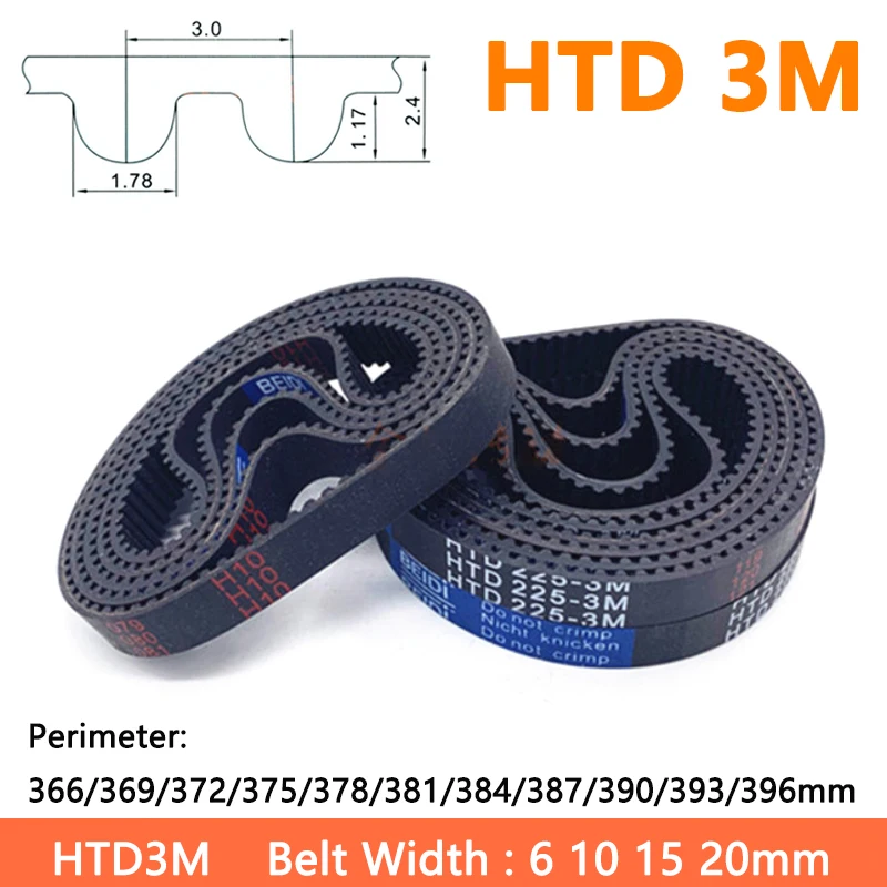 

Arc HTD3M Timing Belt Width 6 10 15 20mm Perimeter 366/369/372/375/378/381/384/387/390/393/396mm Rubber Closed Loop Drive Belts