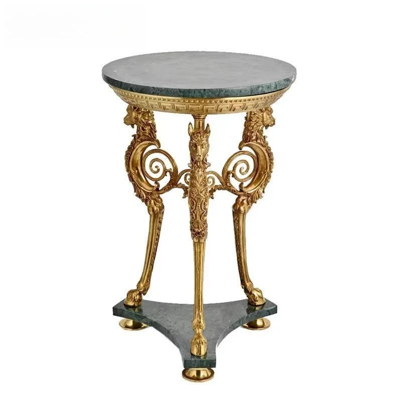French European style, retro luxury, villa living room entrance marble countertop all copper dragon horse edge corner table coff