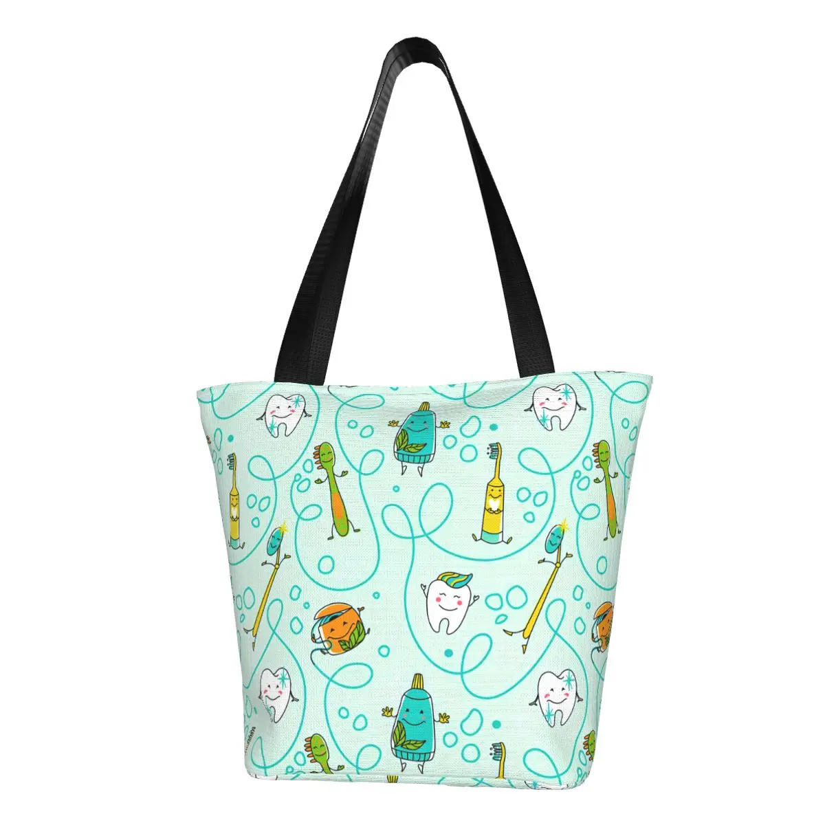 

Custom Teeth Dentist Dental Groceries Tote Shopping Bag Women Kawaii Canvas Shoulder Shopper Bag Large Capacity Handbags