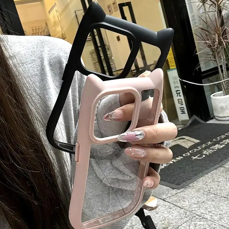 Korean Cute Funny Candy Color 3D Cat Ears Transparent Case For iPhone 16 15 14 ProMax Plus 13 12 11 X XS Pro Max XR Kawaii Cover - náhled 6