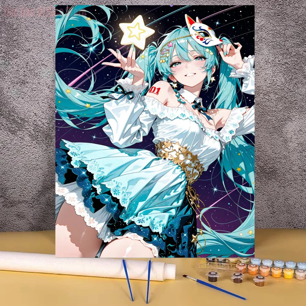 Acrylic Paint By Numbers Hatsune Miku Anime Painting By Numbers on Canvas Coloring By Number for Adults Paint Digital Art