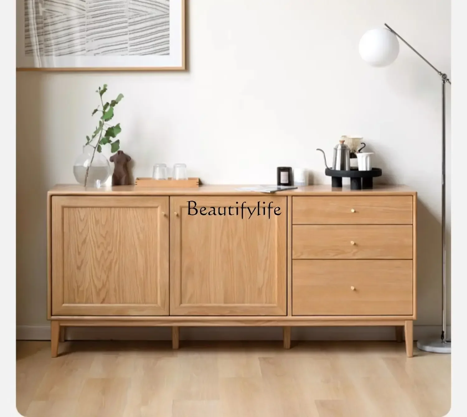 

02 Solid wood dining side cabinet modern simple storage wall side cabinet household