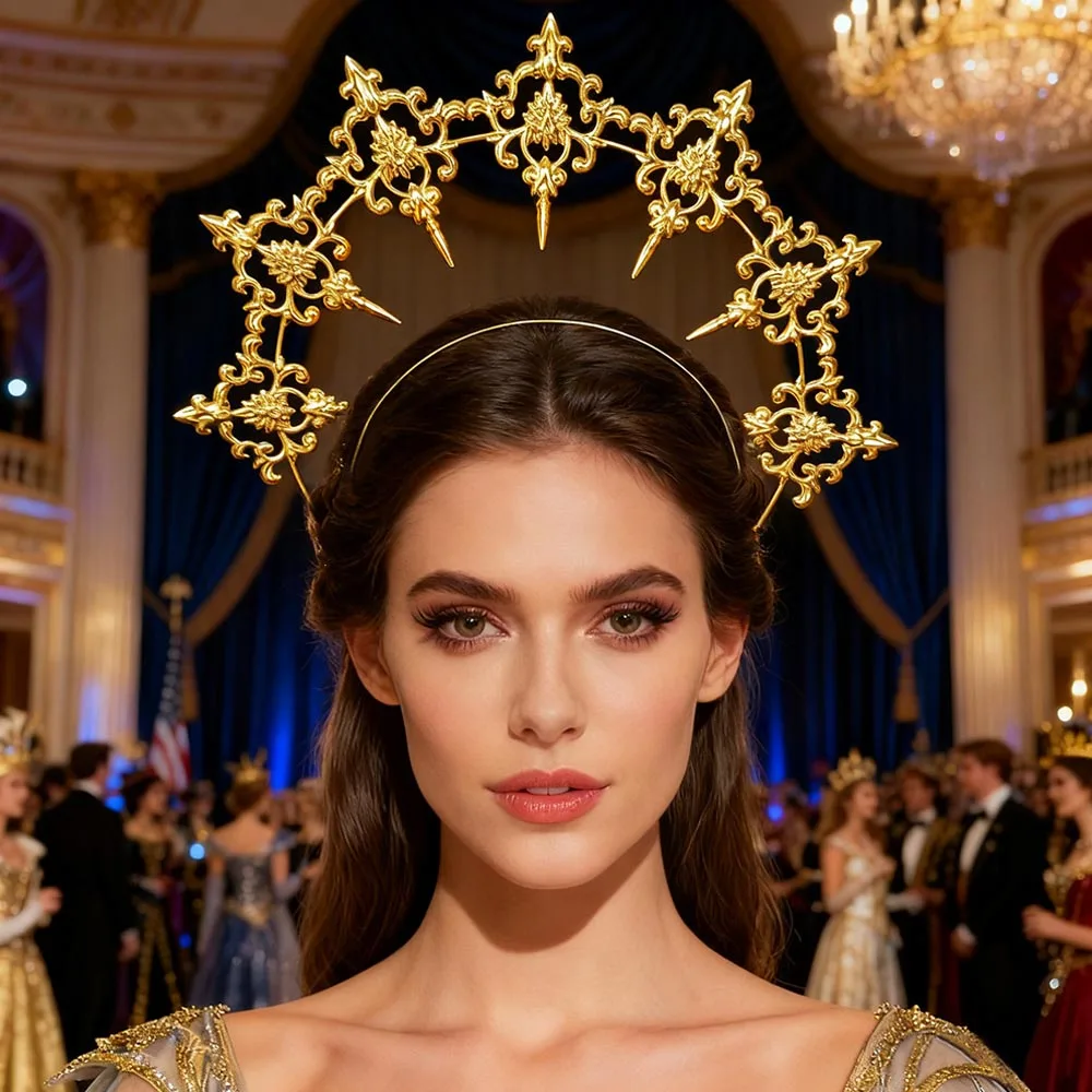 Women Headpiece Sun Crown Vintage Metal Headwear Cosplay Girl Lolita Headband Halloween Carnival Party Costume Props