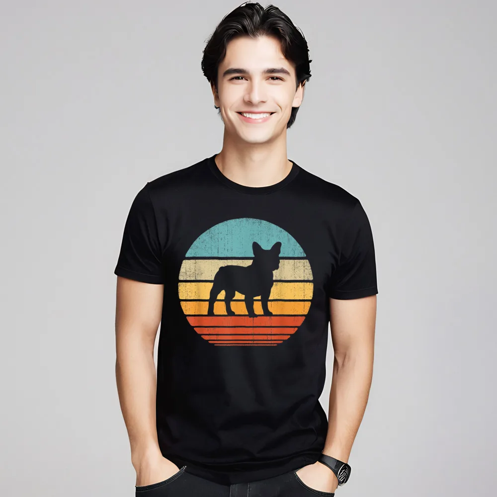 French Bulldog Vintage Silhouette 60s Normal Tshirts for Men All Cotton NEW YEAR DAY Tops & Tees Tops Shirt Latest Round Collar