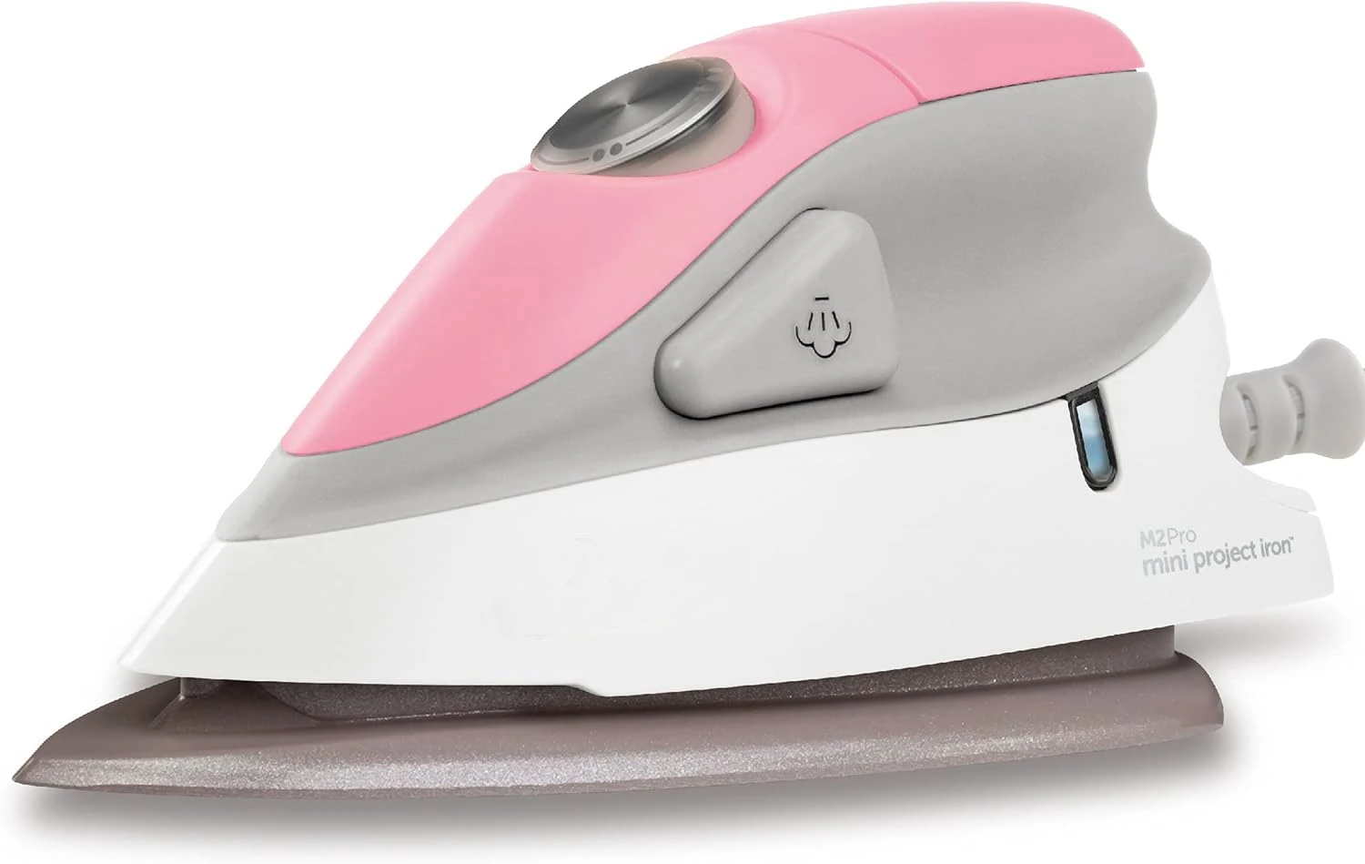 M2 Mini Project Steam Iron - for sewing, quilting, craft, and travel | 1000 W dual-voltage ceramic base plate steam iron, pink