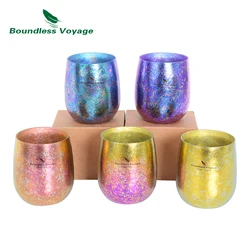 Boundless Voyage 260ml Titanium Double-layer Cup Colorful Teacup Mug with Ice Flower for Water Tea Wine Beer Fruit Juice Ti3084D