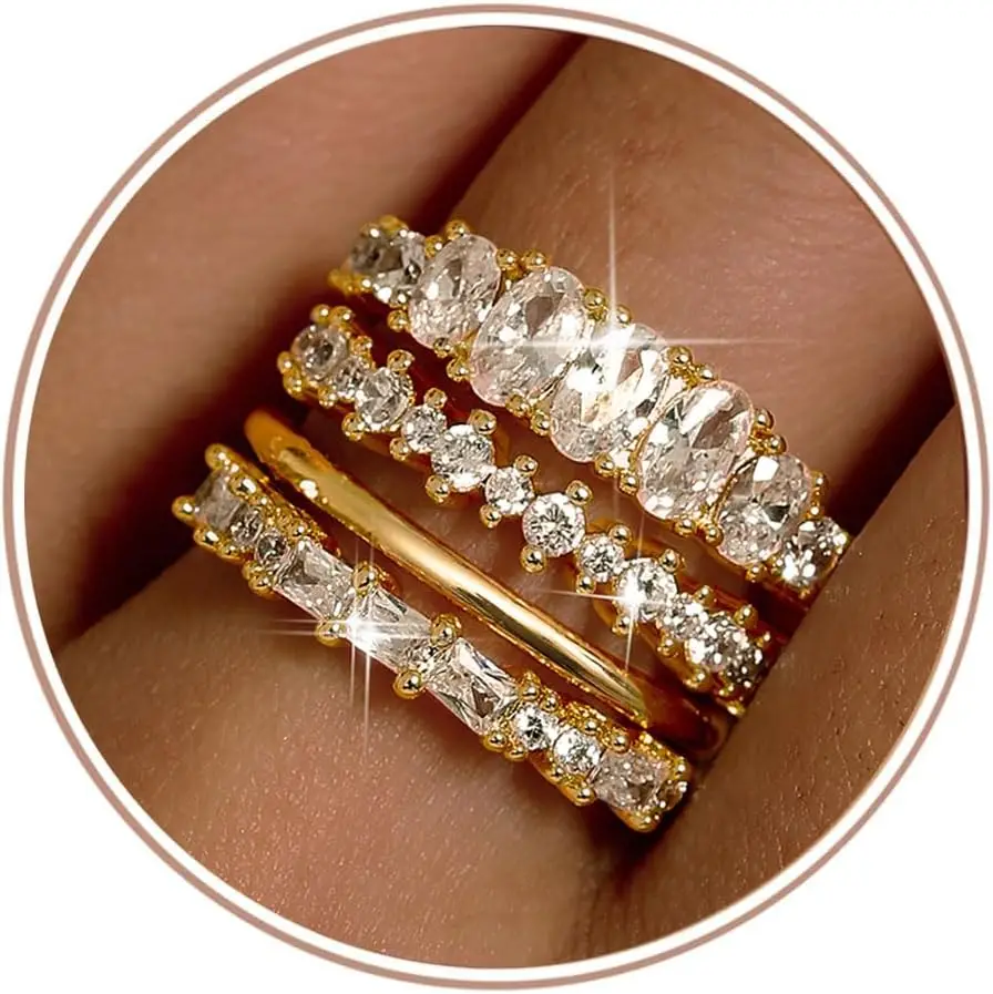 ORAZIO Anillos Apilables Chapados en Oro de 14K para Mujer, Anillos de Boda que No se Deslustran, Anillos de Compromiso y Promesa, Anillos para el Pulgar, Tallas 5-10