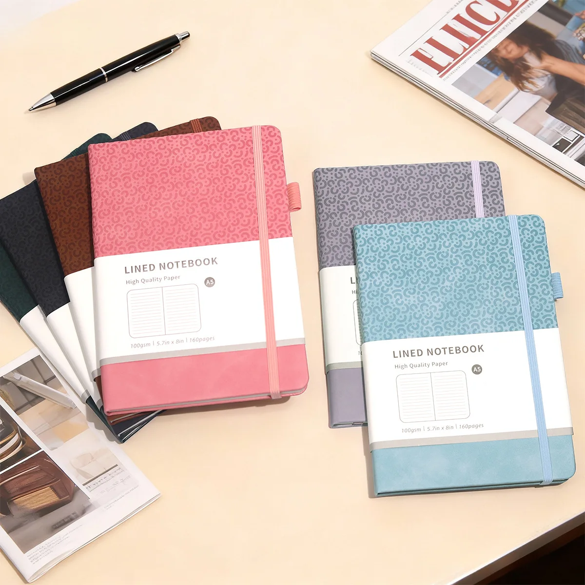 Macaron Leather Notebook, A5 Cloud Pattern Leather Journal, Macaron Color Hardcover Notebook with Elastic Band, Creative Planner