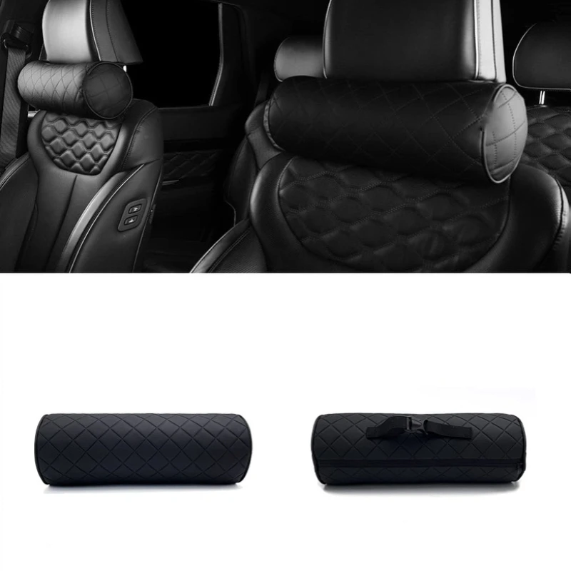 

2PCS Cylinder Neck Pillow Car Seat Headrest Neck Protection Soft Breathable Office Headrest Removable Washable Car Accessories