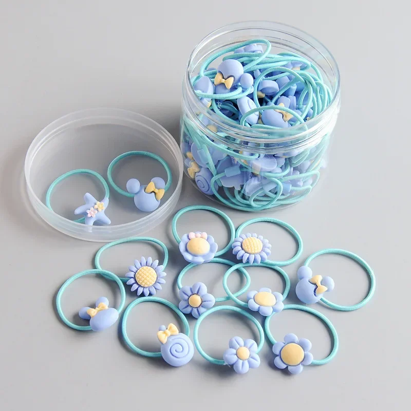 40Pcs/Box Baby Hair Ring Cartoon Fruit Flower Hair Band Small Head Rope Elastic Hair Band Acrylic Girl Hair Accessories Headwear