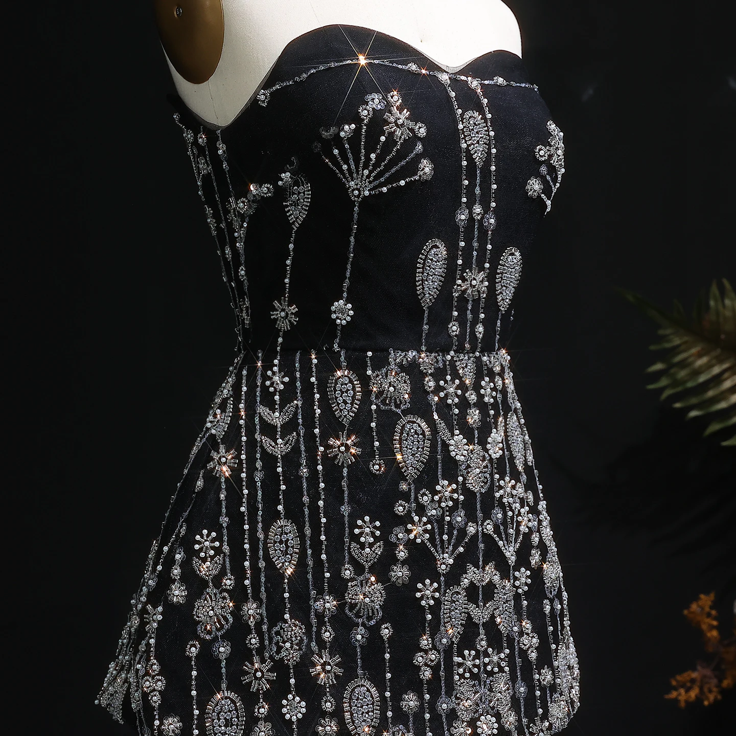 Sharon Said Elegantes Perlenbesetztes Schwarzes Zweiteiliges Sweetheart-Abendkleid für Damen Hochzeitsfeier Sweetheart Lang SS635 Maßanfertigung – Detail 10