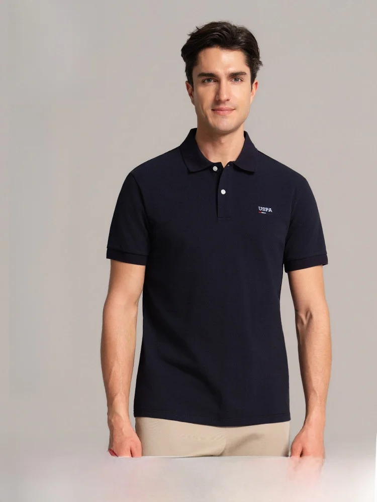 Camisa de Manga Corta para Hombre USPA, Cómoda, Transpirable, Cuello Redondo, Moda Primavera Verano, Informal, Mezcla de Algodón y Poliéster