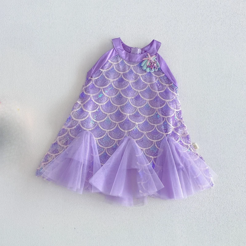 Girl Mermaid 2026 New Summer Hot Selling Style Western Design Glitter Mesh Princess Dress