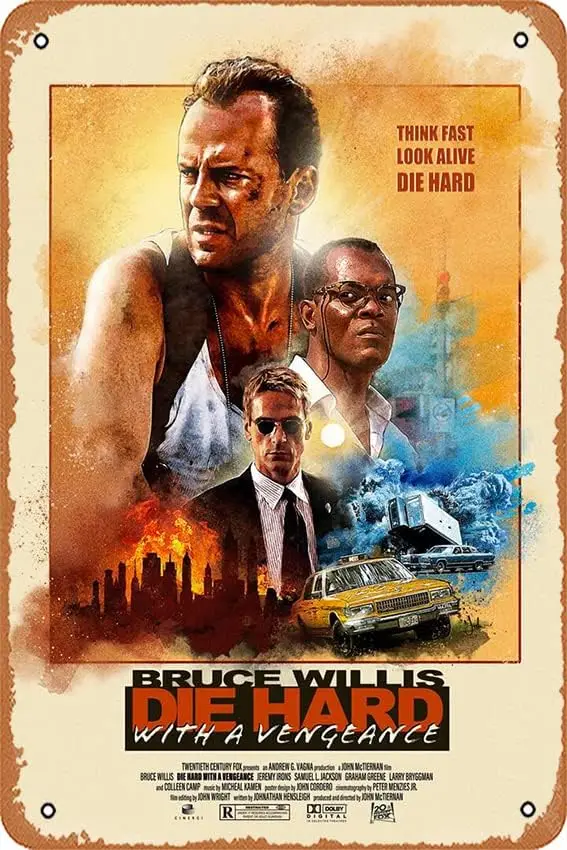 Muecddoa Die Hard: With a Vengeance Movie Series Vintage Retro Tin Sign,Movie Poster Art Classic Movie Posters Man Cave Wall Art