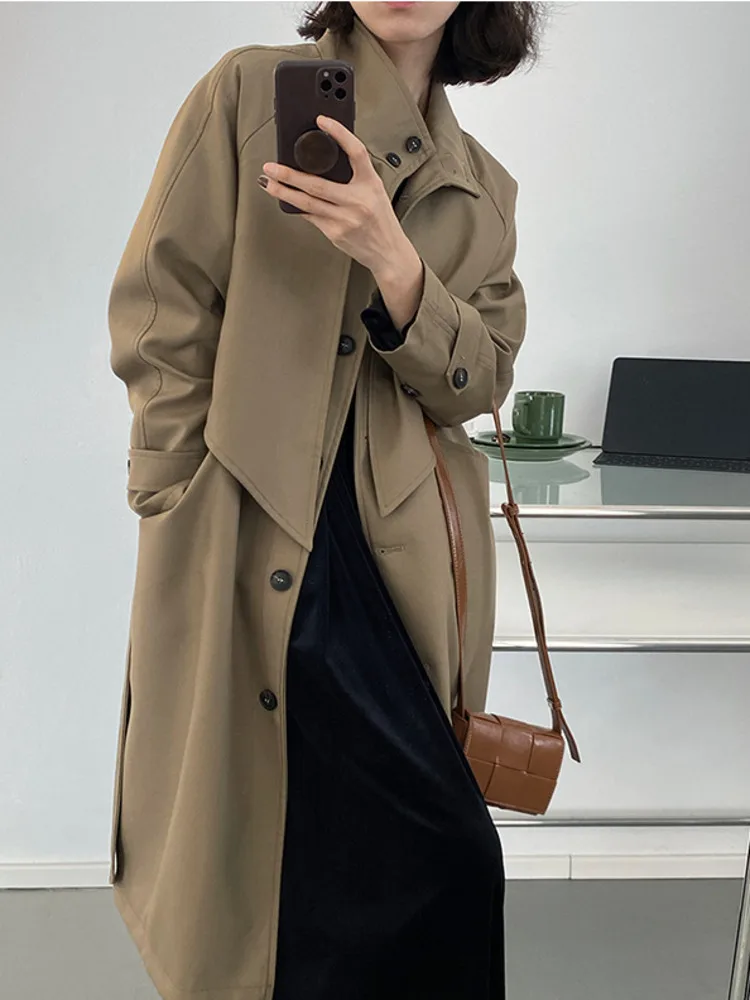 DEAT Fashion Women\'s Trench Coat New Lapel Loose Single Breasted Long Sleev Sashes Back Spliced Windbreaker Autumn 2024 17A599H