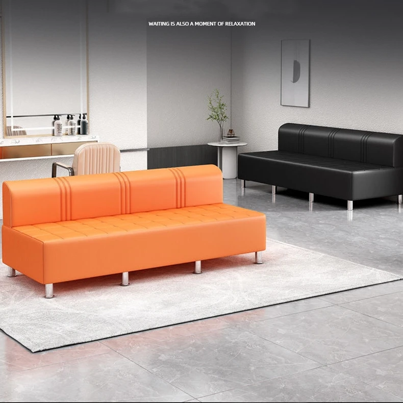 New Arrived Modern Light Luxury Black Leather Waiting Sofa Barbershop Beauty Salon Waiting Chairpromote sales