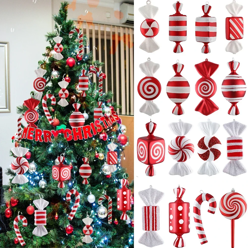 1pc Christmas Hanging Candy Balls Red White Candy Cane Pendant Home Party Christmas Tree Decorations Xmas Navidad New Year 2024