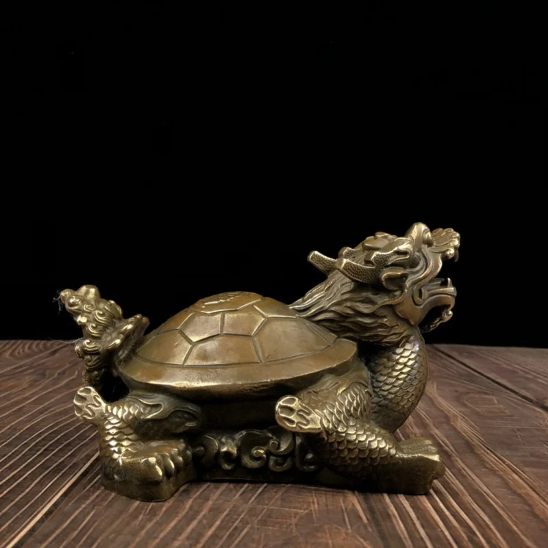 Brass Eight-Trigram Dragon Ornament, Longevity Turtle for Office Desk, Living Room, TV Cabinet, Home Decoration, Opening