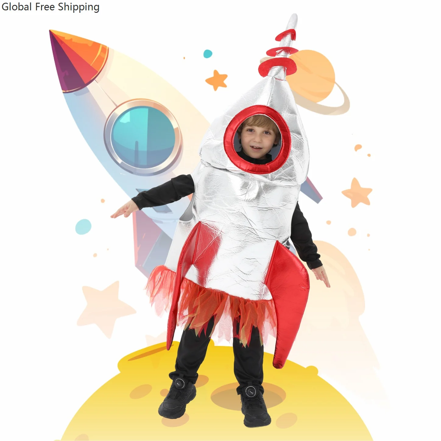

Halloween Party Red Rocket Jumpsuit Children's Cosplay Props Dress Up Campus Party Festival Funny Aviation Performance Costumes