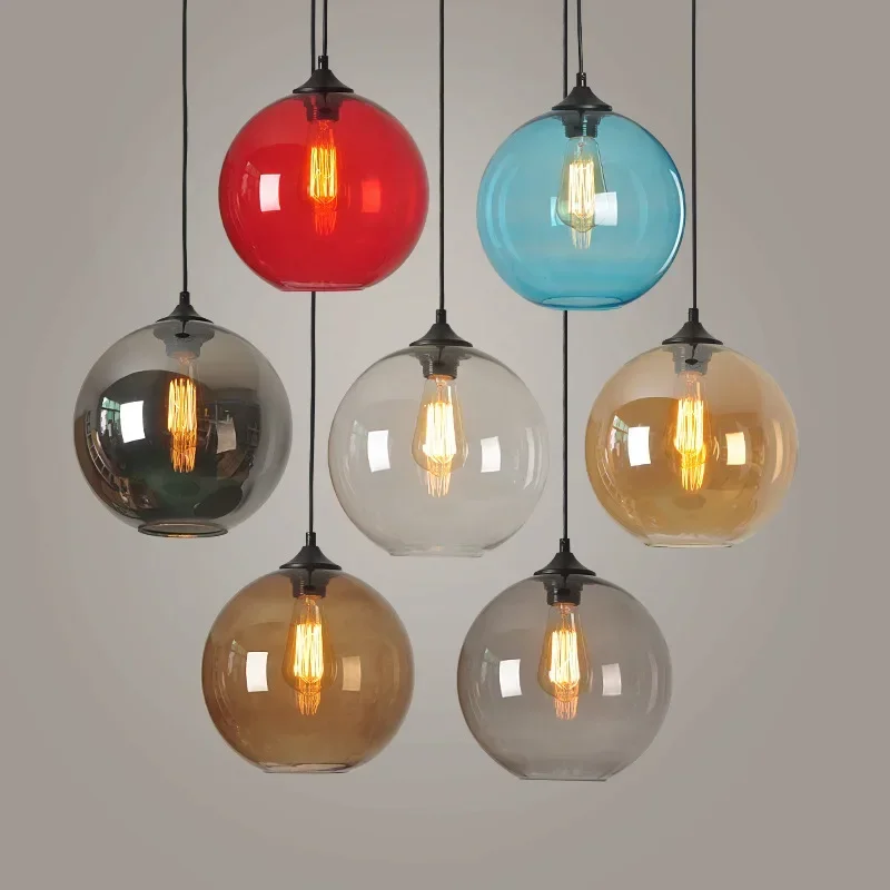 Modern Glass Pendant Lamp Round Ball Chandelier Simplicity 20/25cm Vintage Colorful Lights Dining Living Room Decorative Lights