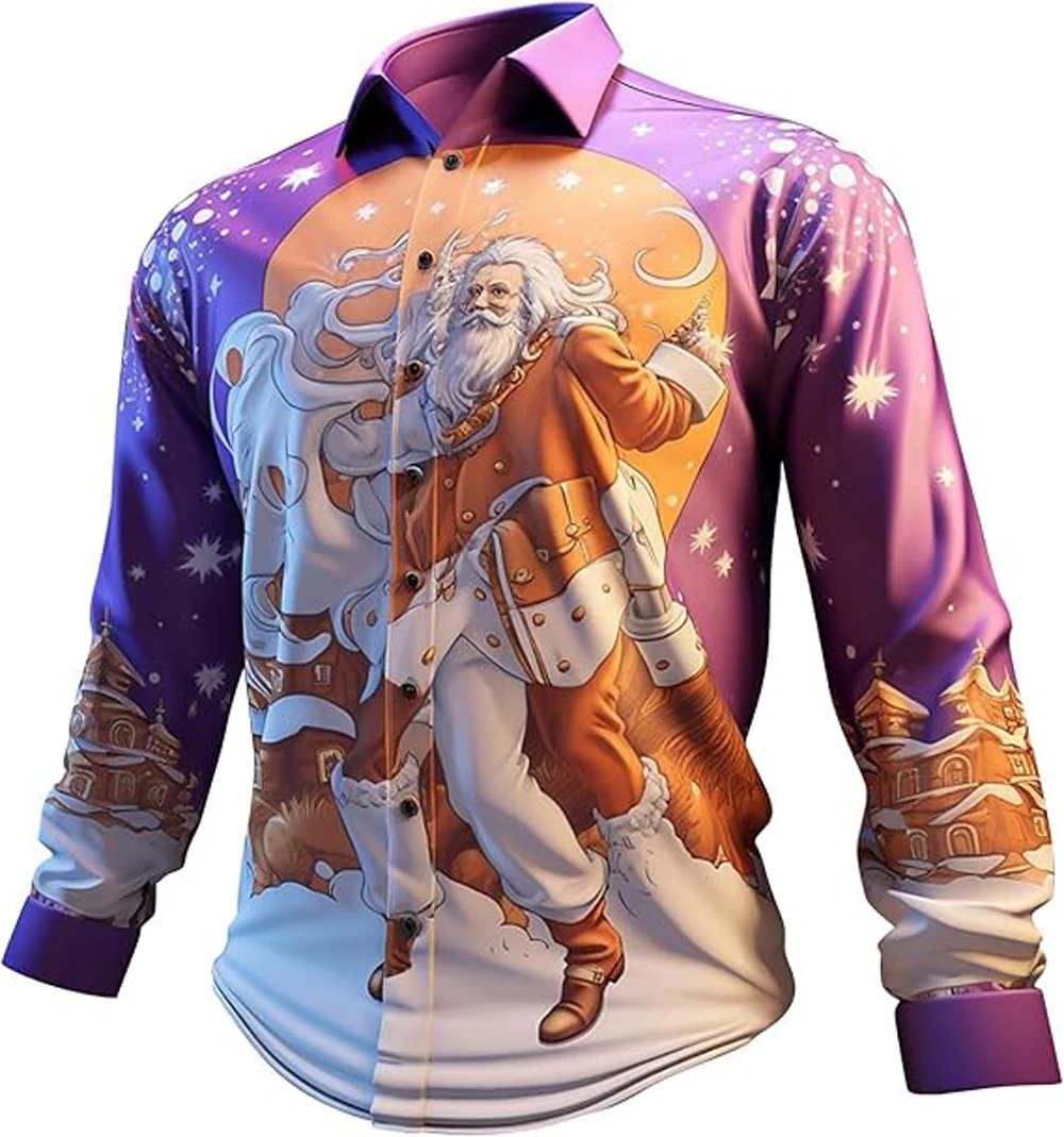 New Men's Christmas Shirt - Soft Long-Sleeved/Short-Sleeved Button-Down Shirt with Reindeer Print Hawaiian Shirt Holiday Parties