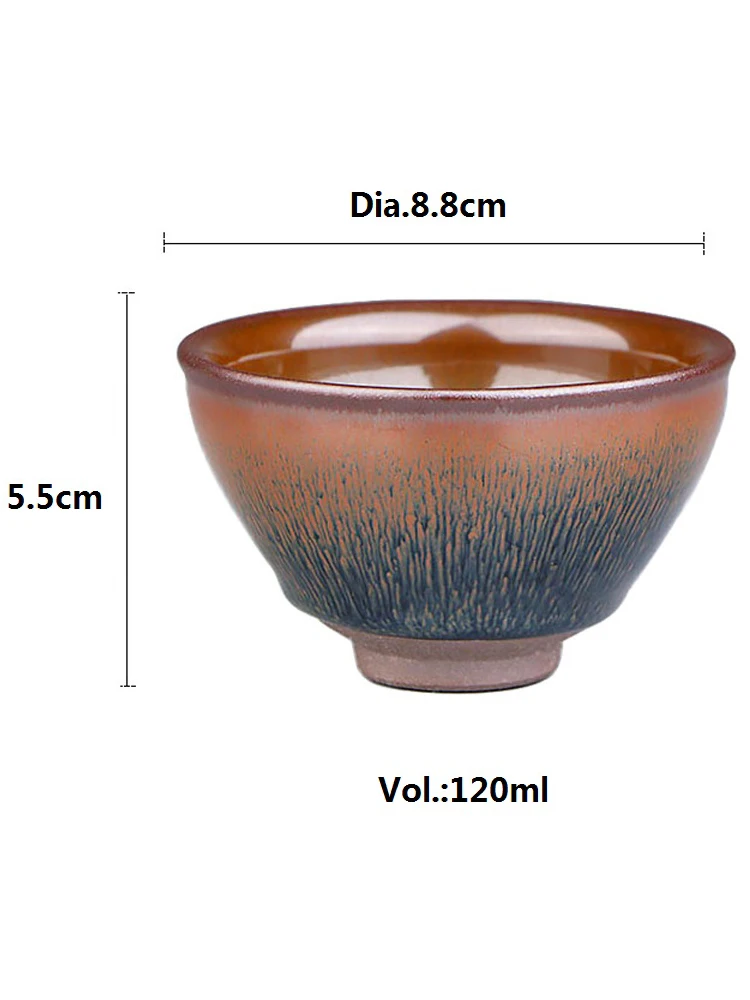 JZ042 Chinese Traditional Hare Fur Tenmoku Tea Bowl Cup for Tea Porcelain Pattern Naturally Formed in Kiln Tea Set/JIANZHAN