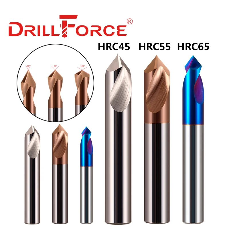 Drillforce-brocas de chaflán de avellanado de carburo sólido de 60/90/120 grados, ubicación de punto central, guía piloto, herramientas de máquina