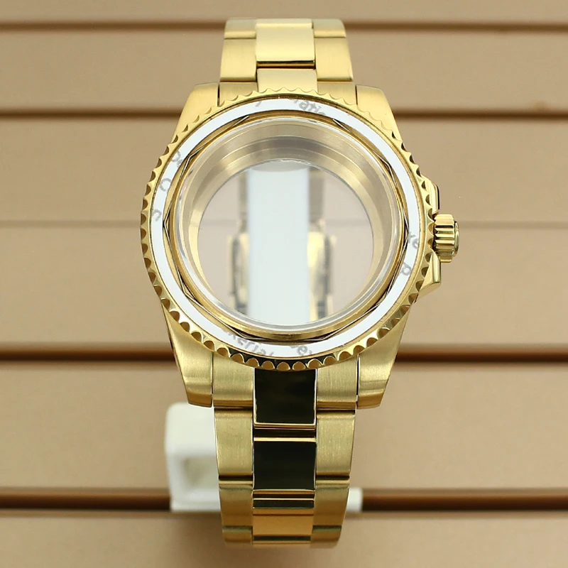 

Gold 40mm NH35 Watch Case Solid Steel Bracelet Slide Buckle For Seiko NH34 NH35 NH36 NH38 ETA2824 Miyota8215 Movement 120 clicks