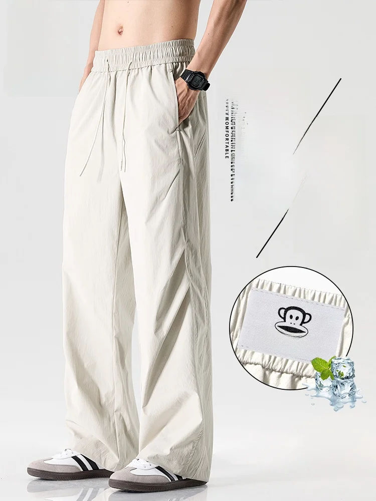 

PaulFrank Мужские повседневные брюки Летние функциональные свободные брюки из ледяного шелка с тонкими широкими штанинами Спецодежда Свободный крой Прямые молодежные брюки...